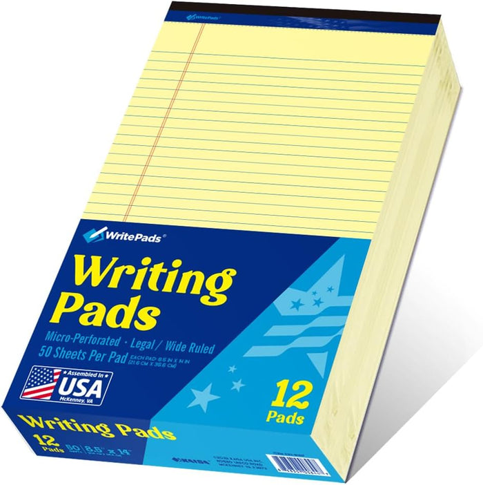 8.5"x11" Legal Pads,Wide Ruled,Canary Paper,12 Pack,50 Sheets Per Writing Pad,Micro perforated Writing Pad,BL-MCY50W-12PAD
