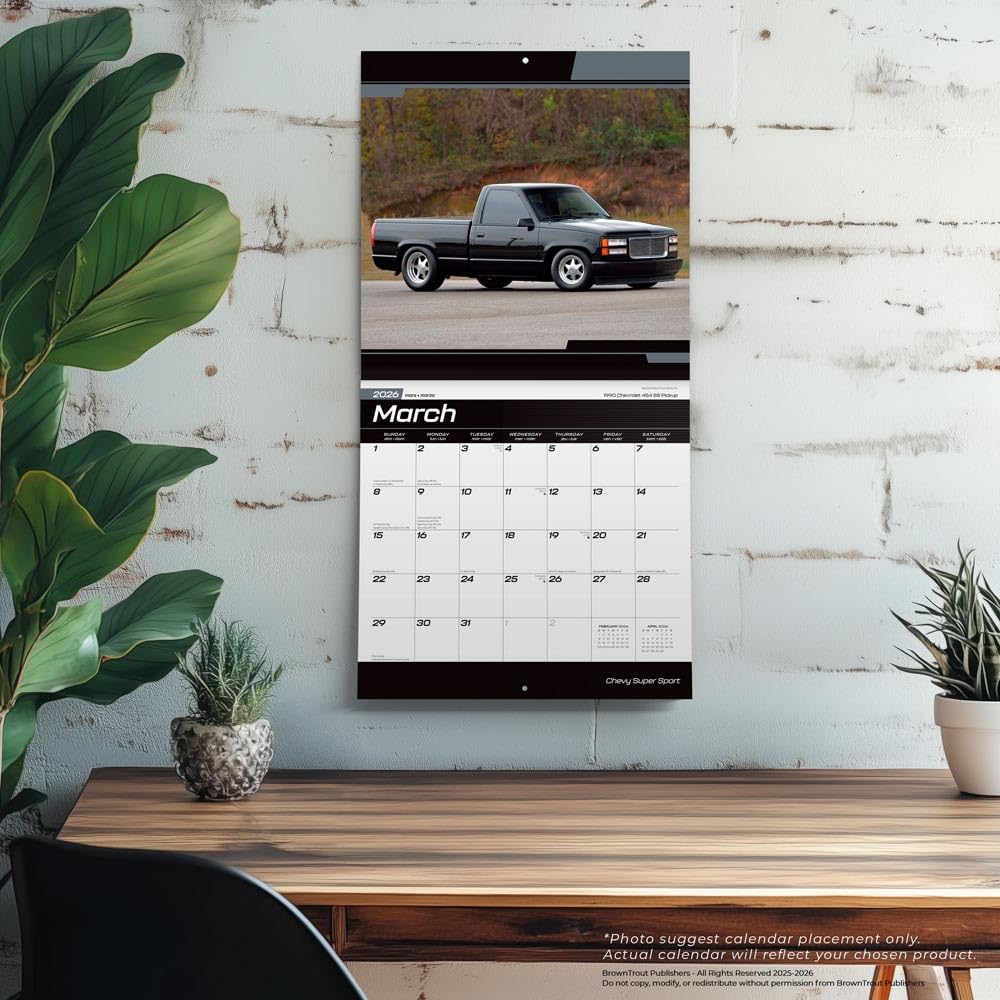 Chevy Super Sport OFFICIAL | 2026 12 x 24 Inch (Hanging) Monthly Square Wall Calendar | Plastic-Free | BrownTrout | Chevrolet Motor Muscle Car