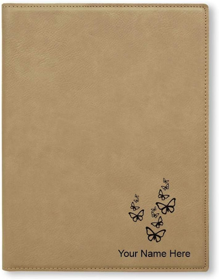 Small 7" X 9" Portfolio Notepad, Butterflies, Personalized Engraving Included (Teal)