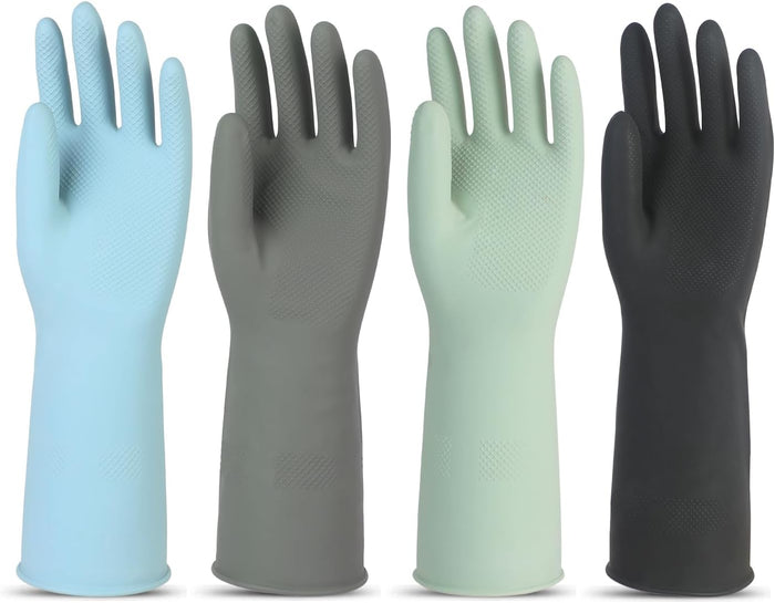 Rubber Dishwashing Gloves for Kitchen 4 Pairs Cleaning Household Dish Washing Reusable & Waterproof Latex Glove(Small/with Hook)