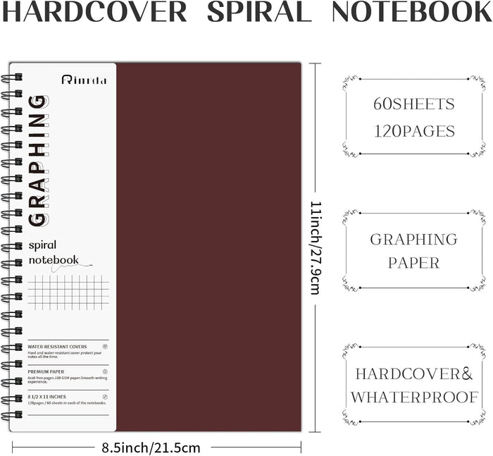 Graph Paper Notebook Spiral Notebook 8.5" x 11"-4 Pack Grid Paper Notebook Engineering notebook 120 Pages 100 GSM Graphing Paper Notebook Hardcover Journal for School (GRAPH, Mult-color)