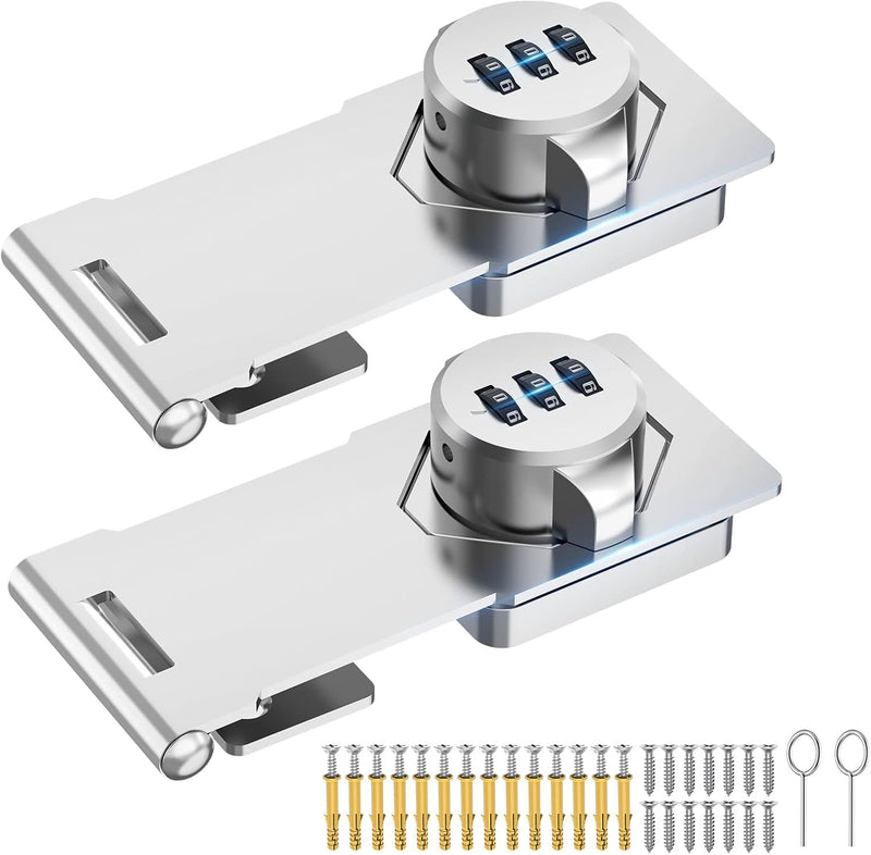 Household Cabinet Password Hasp Locks, Cabinet Locks with Combination, Door Security Slide Latch for Small Barn Doors, Bathroom, Outdoor, Garden (2 Pack Black)