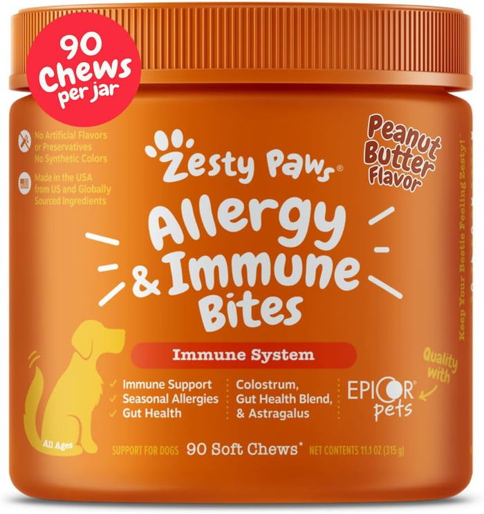 Zesty Paws Dog Allergy Relief- Dog Itching Skin Relief- Dog Probiotics for Itchy Skin and Itchy Ears- Dog Allergy Paw Relief- Dog Allergy Chews- Dog Itch Relief - Dog Skin Allergy Relief - Lamb - 90ct