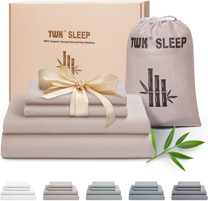 TWK Luxury Sheet Set, Genuine 100% Viscose Derived from Bamboo, Cooling & Breathable, Silky Soft, Bedding Sheets & Pillowcases (White, King(78 * 80 * 15))