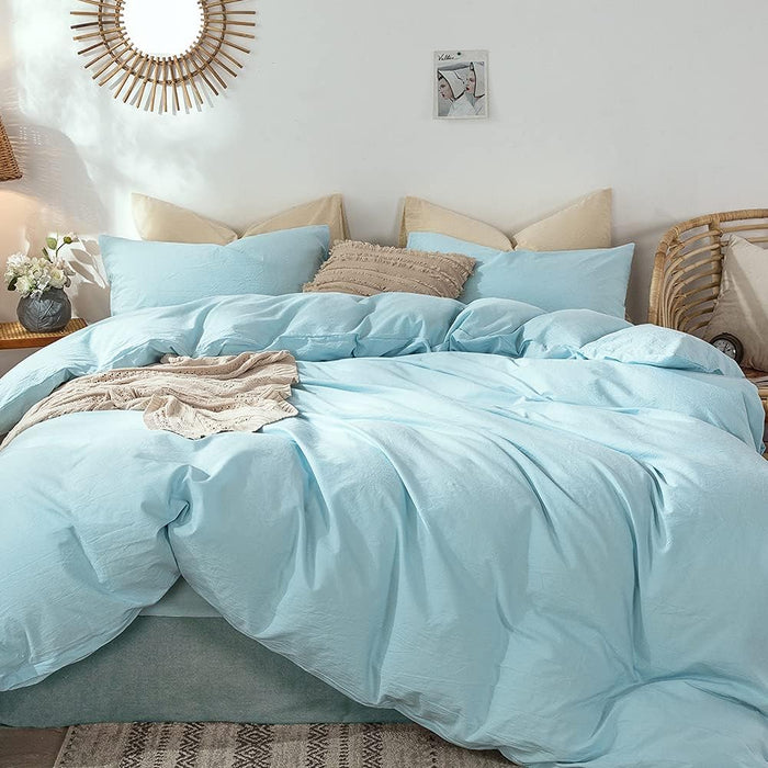 MooMee Bedding Duvet Cover Set 100% Washed Cotton Linen Like Textured Breathable Durable Soft Comfy (Solid Off White, Palatial King/Oversized King 120"x98")
