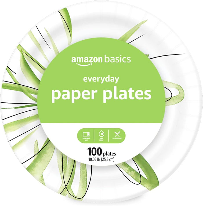 Amazon Basics Everyday Paper Plates, 10 Inch, Disposable, 50 Count