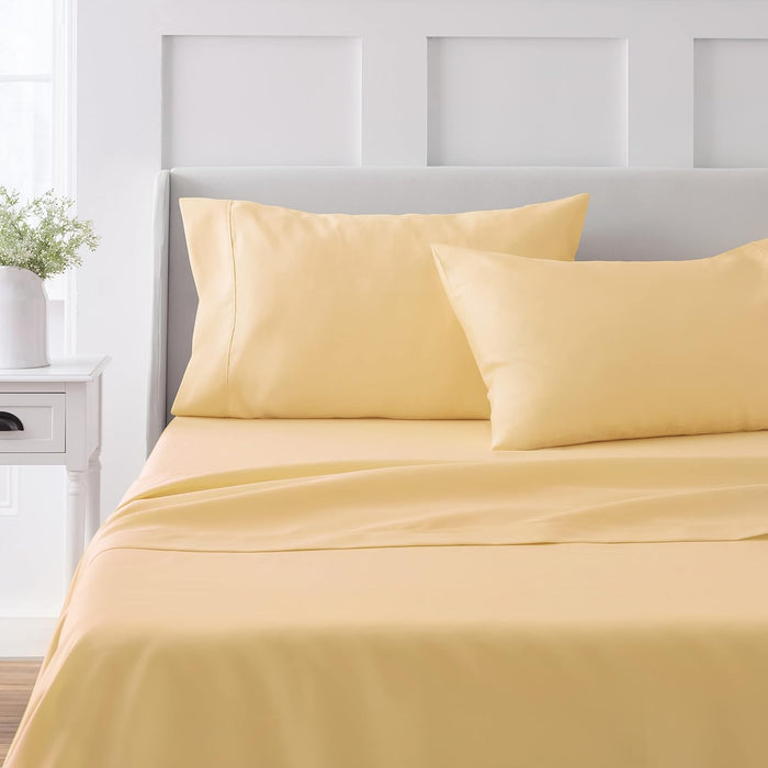 MARTHA STEWART 100% Cotton Queen Sheet Set - 4 Piece, Soft, Smooth, Durable, Easy Care, 16" Deep Pocket Sheets, Bedding Sheets, Sateen Sheet, 1 Flat, 1 Fitted, 2 Pillowcases, White