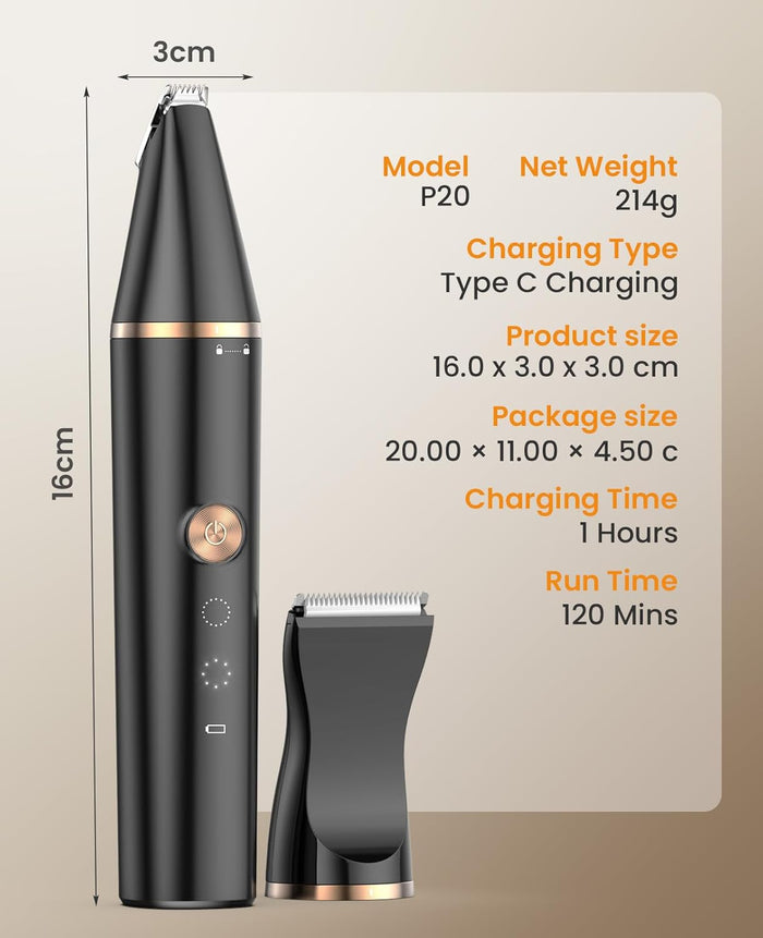 oneisall 2 Speed Cat Clippers with Double Blades, Rechargeable Cordless Small Cat Paw Trimmer, Low Noise for Trimming Dog's Hair Around Paws, Eyes, Ears, Face, Rump (Black)