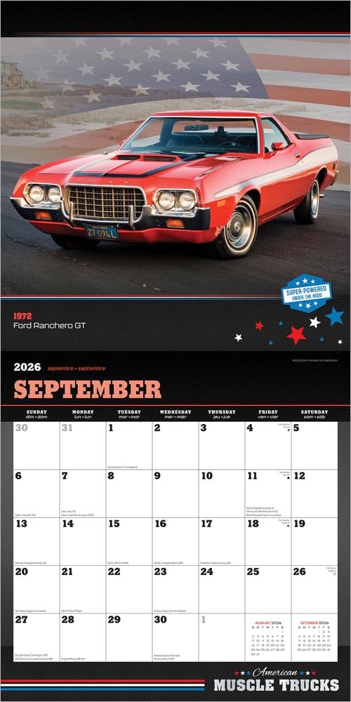 American Muscle Trucks OFFICIAL | 2026 12 x 24 Inch (Hanging) Monthly Square Wall Calendar | Foil Stamped Cover | Plastic-Free | BrownTrout | USA Motor Ford Chevrolet Dodge GMC