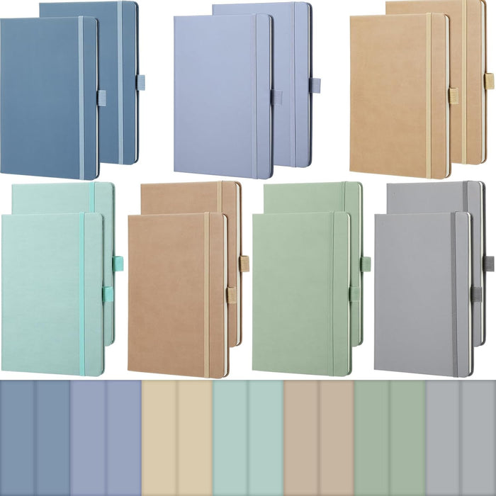 Laumoi 14 Pack Lined Journal Notebooks 5.5 x 8.2 Inch A5 Hardcover Notebook College Ruled Notepad with Pen Holder PU Leather Ruled Lined Journals for School Business Work Writing(Earth Tone)