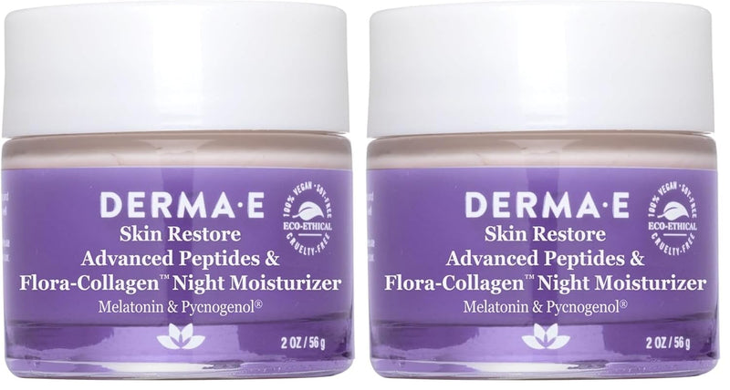 Derma E Advanced Peptides and Vegan Flora-Collagen Night Moisturizer – Hydrating Topical Facial Cream Improves Elasticity and Reduces Appearance of Lines and Wrinkles, 2 Oz