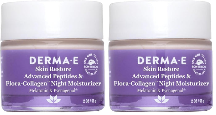 Derma E Advanced Peptides and Vegan Flora-Collagen Night Moisturizer – Hydrating Topical Facial Cream Improves Elasticity and Reduces Appearance of Lines and Wrinkles, 2 Oz
