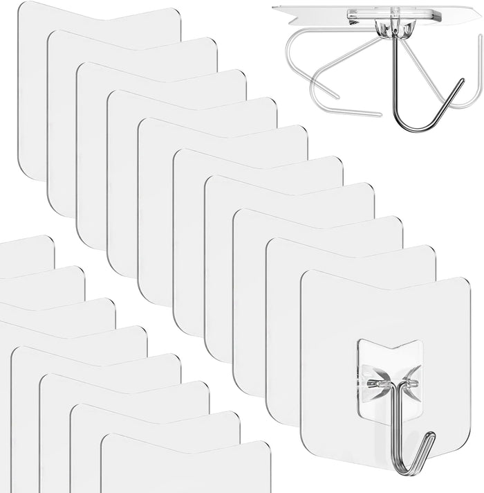 Heavy Duty Adhesive Hooks 12 Pack - Holds 15 lbs, No Residue Wall Hooks for Bathroom, Kitchen, Dorm - Strong Sticky Hooks for Tile, Glass, Wood