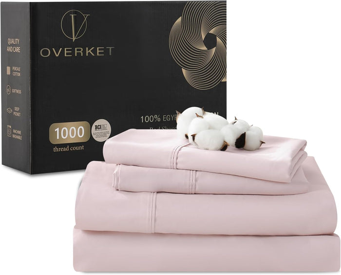 1000 Thread Count Egyptian Cotton Sheets Queen Size Set Sateen Weave Soft Breathable 16-Inch Deep Pocket 4PCS（Queen,Dusty Blue）