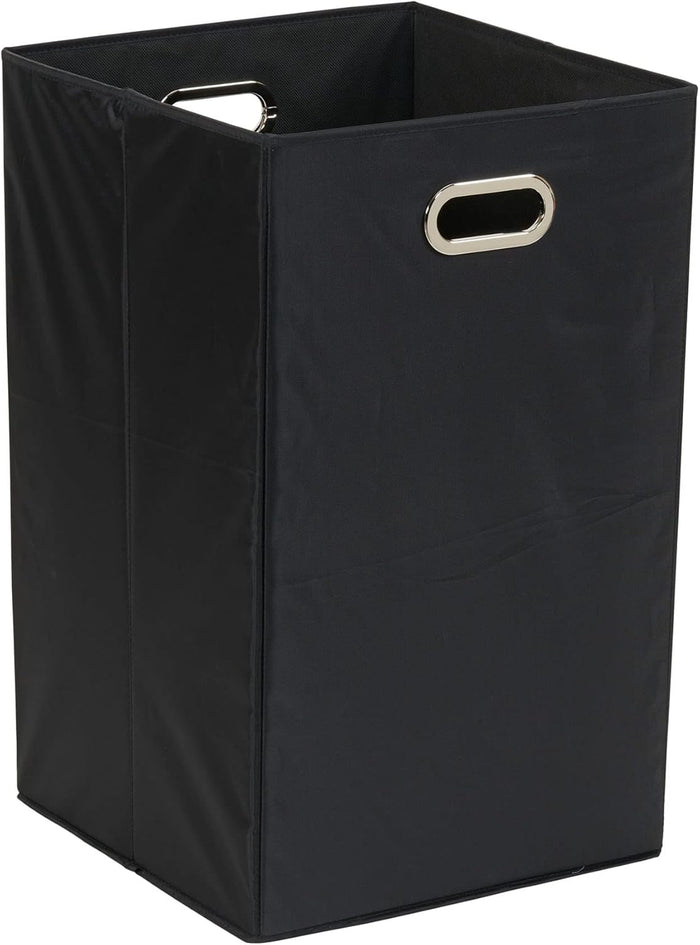 Household Essentials GEN Folding Laundry Hamper, Grommet Handles, Sturdy Fiberboard with Polyester Lining, Quick Set-Up, Squared Shape Saves Space, Black