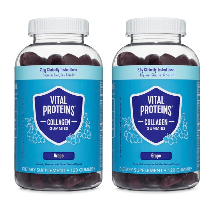 Vital Proteins Collagen Gummies, 2.5g of Clinically-Tested Collagen for Hair, Skin, Nails & Wrinkles, 120 ct Bottle, Pack of 2, Raspberry Flavor