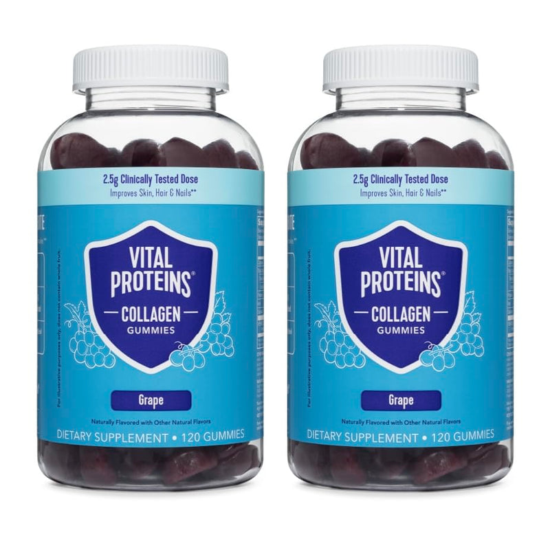 Vital Proteins Collagen Gummies, 2.5g of Clinically-Tested Collagen for Hair, Skin, Nails & Wrinkles, 120 ct Bottle, Pack of 2, Raspberry Flavor