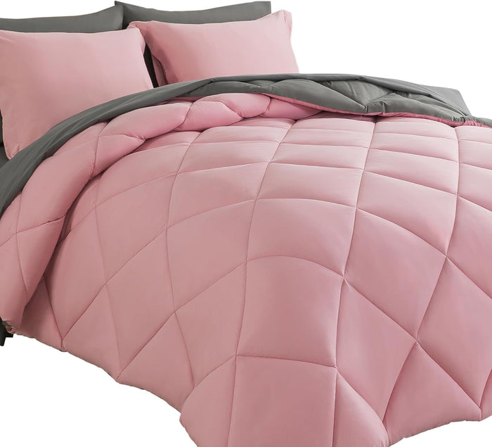 Cosybay Bed in a Bag Queen Reversible Comforter Sets 7pcs All Season Down Alternative Bedding Sets Red and Black with Comforter, Pillow Shams, Flat Sheet, Fitted Sheet and Pillowcase