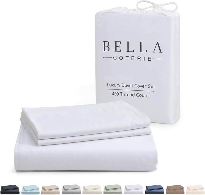 Bella Coterie Luxury Bamboo Viscose Queen Size Duvet Cover Set | 100% Organically Grown | Corner Ties | Ultra Soft | Cooling | Two Pillow Shams | 90 x 94 | No Insert [Coastal Blue]