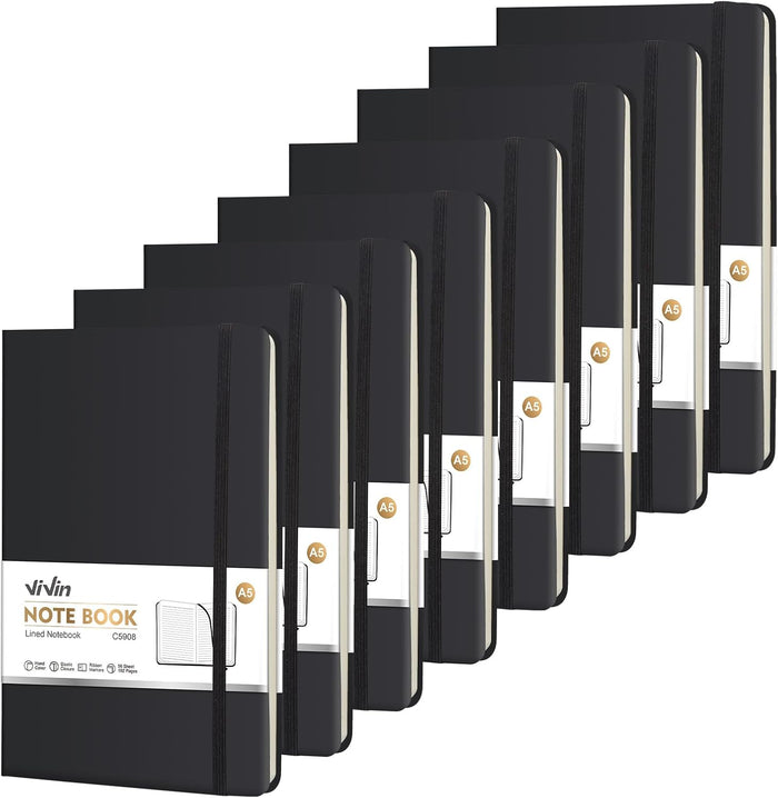 ViVin Lined Journal Notebooks, 3 Pack, (Black, Navy, Brown), 192 Pages, Medium 5.5 x 8.3 inch, College Ruled, A5 Hardcover Notebooks, Journaling Notebooks for Work, Writing, School