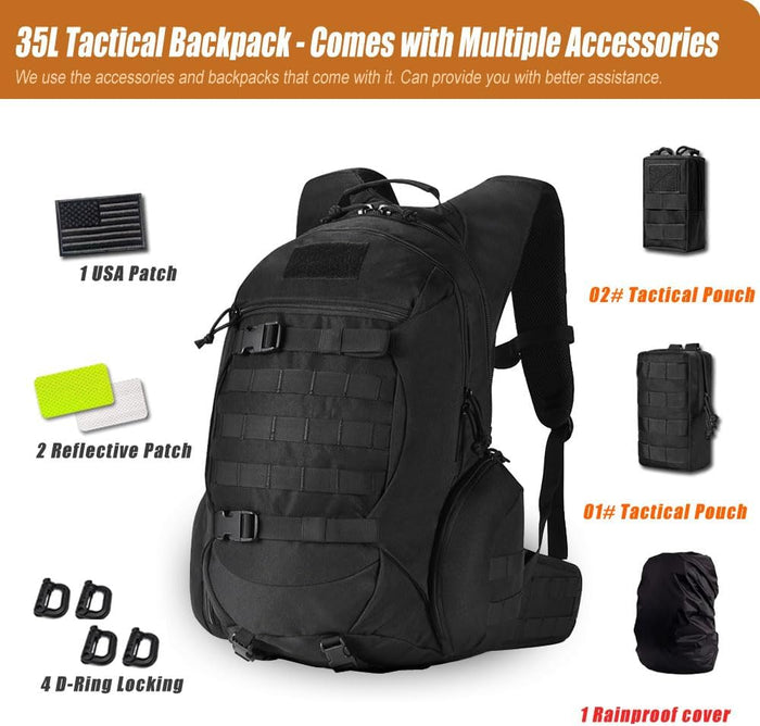 35L motorcycle backpack, black tactical backpack, Military Backpack (2.0 black)