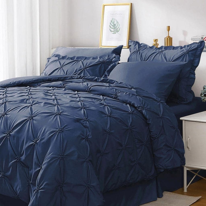 JOLLYVOGUE Grey Queen Comforter Set, 7 Pieces Pintuck Comforters Queen Size, Bed in a Bag Queen Comforter for Bedroom, Bedding Comforter Sets with Comforter, Sheets, Ruffled Shams & Pillowcases