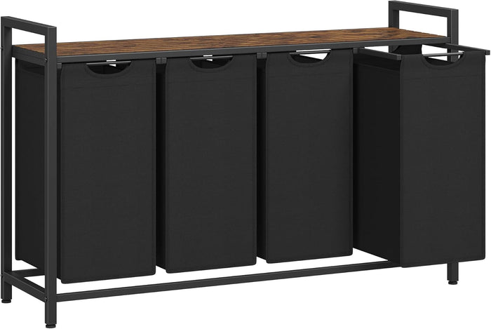 VASAGLE Laundry Hamper, Laundry Basket, Laundry Sorter with 3 Pull-Out and Removable Bags, Shelf, Metal Frame, 3 x 10.6 Gallons (40 L), 36.4 x 13 x 28.4 Inches, Ink Black and Rustic Brown UBLH301B01