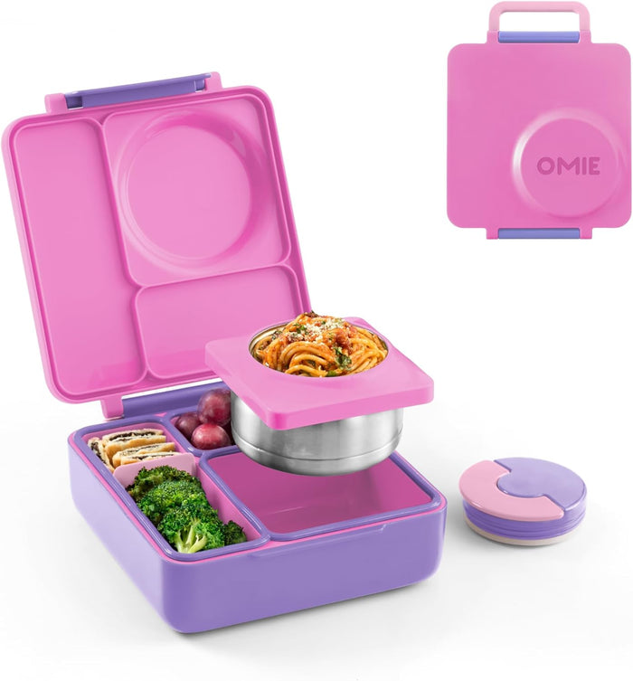 OmieBox Bento Box for Kids - Insulated Bento Lunch Box with Leak Proof Vacuum Insulated Food Jar - 3 Compartments, Two Temperature Zones (Blue Sky)