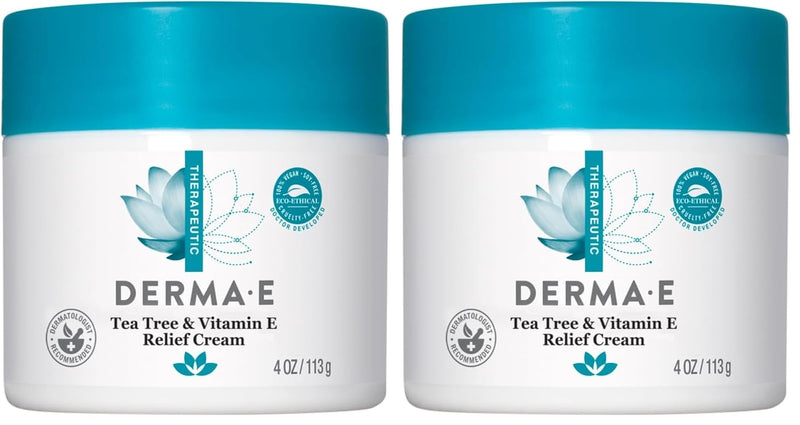 Derma E Tea Tree and Vitamin E Relief Cream – Deeply Moisturizing Tea Tree Lotion – Vitamin E Cream Soothes, Calms and Nourishes Dry, Irritated Skin, 4 oz