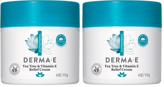 Derma E Tea Tree and Vitamin E Relief Cream – Deeply Moisturizing Tea Tree Lotion – Vitamin E Cream Soothes, Calms and Nourishes Dry, Irritated Skin, 4 oz