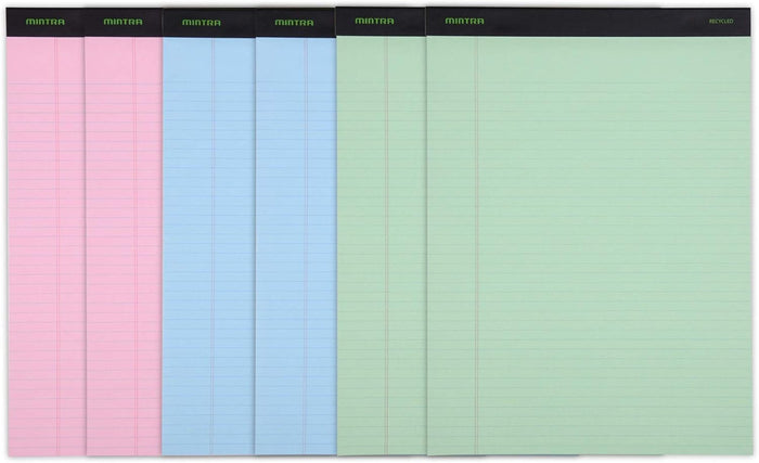 Mintra Office Legal Pads - ((BASIC PASTEL 6pk, 8.5in x 11in, NARROW RULED))