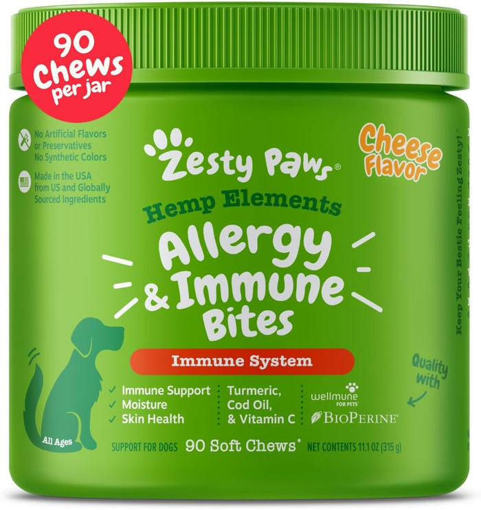 Zesty Paws Dog Allergy Relief- Dog Itching Skin Relief- Dog Probiotics for Itchy Skin and Itchy Ears- Dog Allergy Paw Relief- Dog Allergy Chews- Dog Itch Relief - Dog Skin Allergy Relief - PB - 90ct