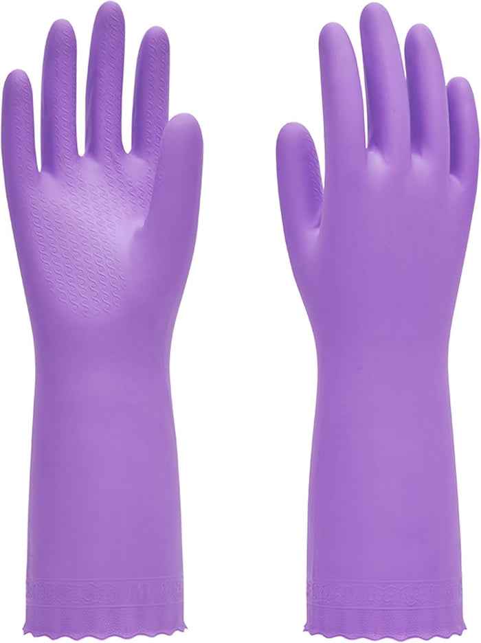 PACIFIC Cleaning Gloves with Latex free, Dishwashing Kitchen Gloves with Cotton Flocked Liner, Reusable, Non-Slip, Water Resistant Household Gloves, Blue, Large