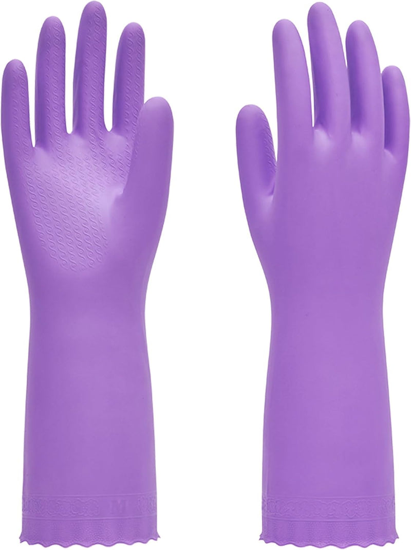 PACIFIC Cleaning Gloves with Latex free, Dishwashing Kitchen Gloves with Cotton Flocked Liner, Reusable, Non-Slip, Water Resistant Household Gloves, Blue, Large