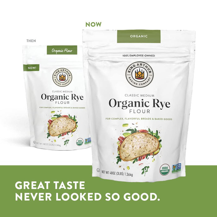 King Arthur Baking Organic Medium Rye Flour - 3 lbs for Complex Flavorful Breads & Baked Goods - 100% US Grown & Milled - Non-GMO Project Verified - Robust Flavor for Rye Bread, Cookies & More
