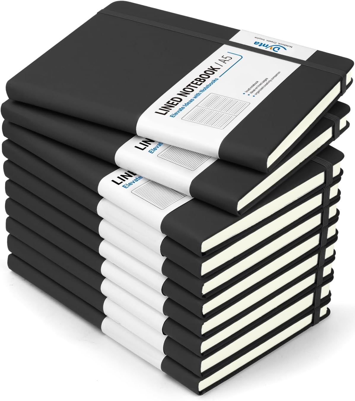 Dynta Hardcover Journal Notebooks, 10 Packs A5 Lined Journals Bulk for Writing 200 Pages/100Sheets, 8.4 x 5.8 inch, 10 Colors Classic Ruled Notebook for Work/Travel/College/Note Taking