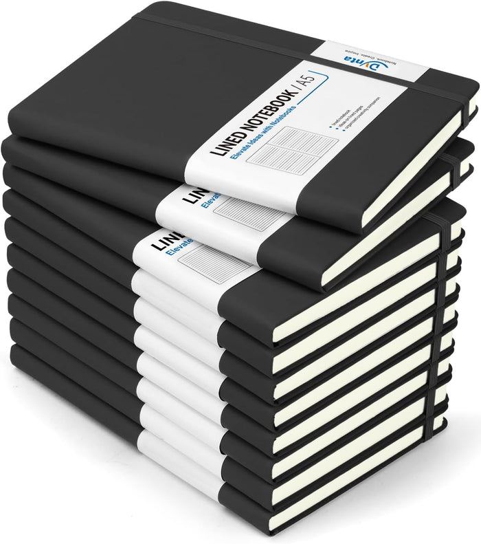 Dynta Hardcover Journal Notebooks, 10 Packs A5 Lined Journals Bulk for Writing 200 Pages/100Sheets, 8.4 x 5.8 inch, 10 Colors Classic Ruled Notebook for Work/Travel/College/Note Taking