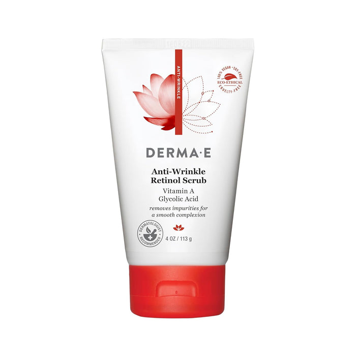 DERMA E Anti-Wrinkle Scrub – Anti-Aging Face Wash with Glycolic Acid and Vitamin A – Cleansing and Exfoliating Treatment Removes Makeup, Oil and Impurities, 4 oz