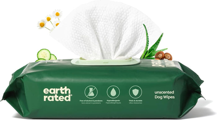 Earth Rated Dog Wipes, Hypoallergenic, Cleaning and Hydrating, for Grooming Paws, Body and Butt, Lavender Scented, 100 Count