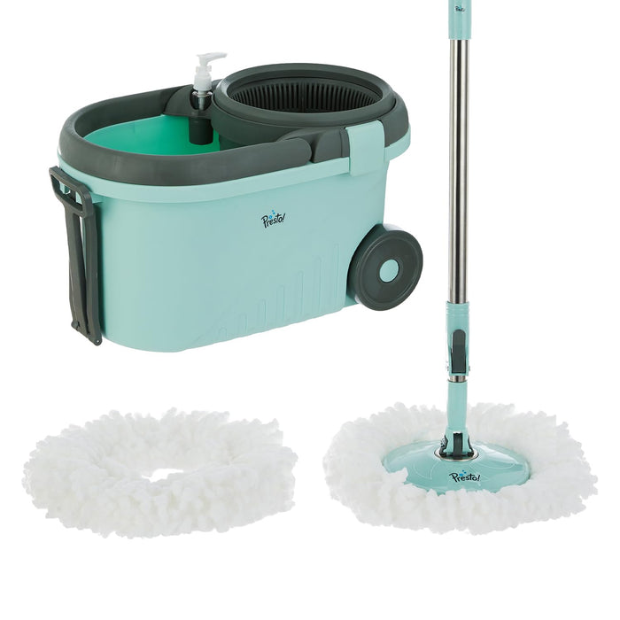 Amazon Brand - Presto! Elite Spin Mop with Steel Wringer and Auto-fold Handle, Chestnut, 2 Refills