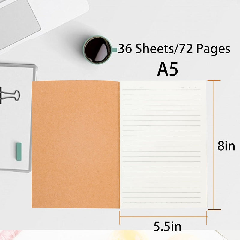 GDOODM 50 Pack A5 Lined Notebook, Journaling Notebook Bulk Kraft Notebooks for Work, 80 GSM A5 Journal Notebooks for Note Taking Composition School Supplies, 72 Pages/ 36 Sheets, 8 "x 5.5"