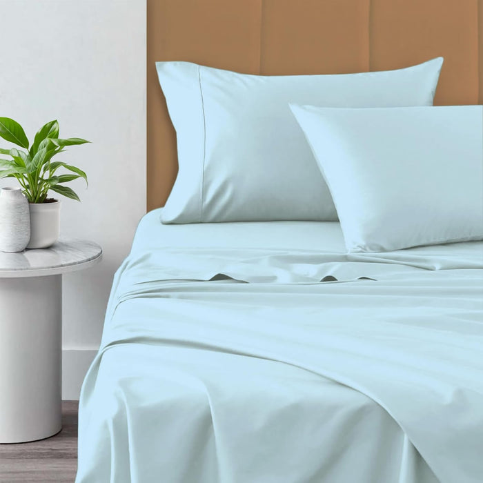 Pizuna Pure 100% Cotton Sheets King Size, 800 Thread Count Long Staple Cotton Crisp Sateen King with 15in Deep Pocket (Baby Blue Cotton Sheets King)