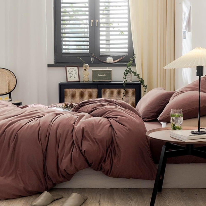 LifeTB Tan Gingham Grid Duvet Cover Queen 3 Pieces Beige Plaid Duvet Cover 100% Washed Cotton Boho Plaid Comforter Cover with 2 Pillowcases Farmhouse Checkered Gingham Bedding Set Queen