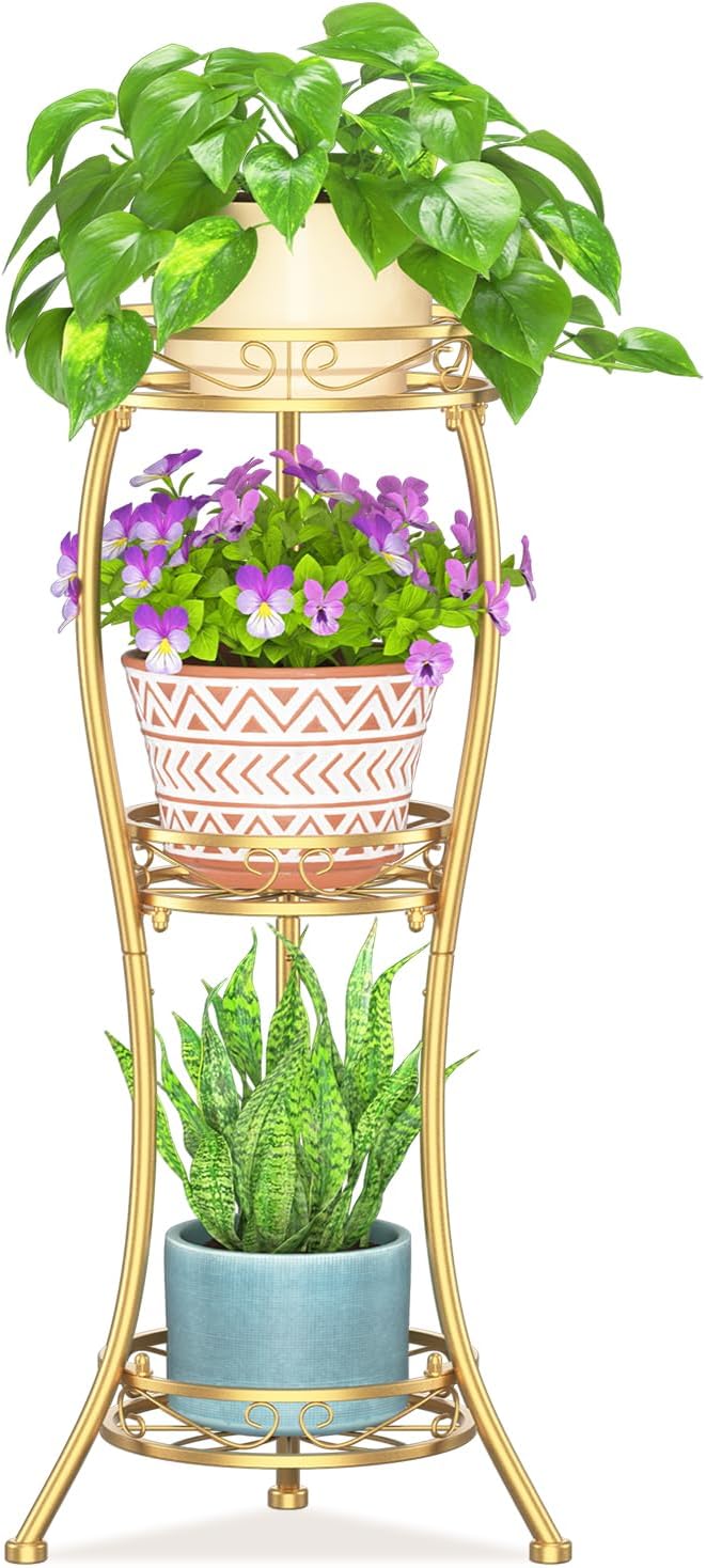 LASZOLA Black 3 Tiered Wood Plant Stand Indoor for Larger Heavy Duty Planter, Sturdy Multi Level Vertical Flowers Racks for Narrow Inside Floor , Decorate Shelving for Hold House Tree, Space Saving