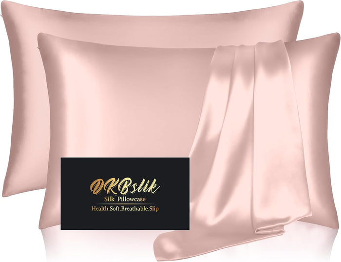 Silk Pillow Cases 2 Pack, Mulberry Silk Pillowcases Standard Set of 2, Health, Smooth, Anti Acne, Beauty Sleep, Both Sides Natural Silk Satin Pillow Cases for Women 2 Pack with Zipper for Gift,White