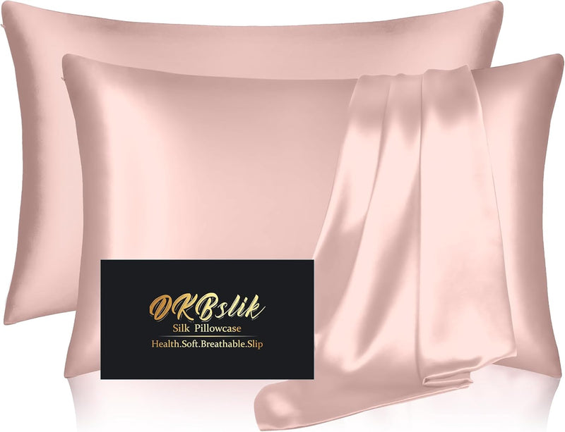 Silk Pillow Cases 2 Pack, Mulberry Silk Pillowcases Standard Set of 2, Health, Smooth, Anti Acne, Beauty Sleep, Both Sides Natural Silk Satin Pillow Cases for Women 2 Pack with Zipper for Gift,White