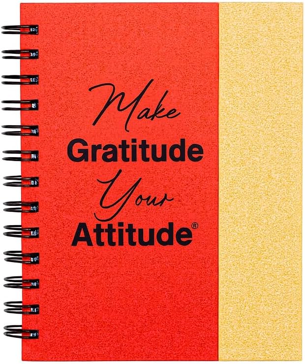 Gratitude Attitude Journal with Meditation Music, Pen, Pad, Sticky Notes, Color Tabs & Prompt Stickers. A self care gift to encourage positive thoughts, and mental wellness. (Red, Unisex)