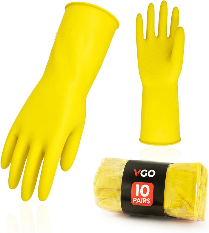 Vgo... 2-Pairs Reusable Household Gloves, Rubber Dishwashing gloves, Extra Thickness, Long Sleeves, Kitchen Cleaning, Working, Painting, Gardening, Pet Care (Size M, Green, HH4601)