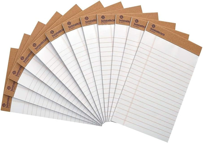 Sustainable Earth Staples TRU RED™ Notepad, 5" x 8", Wide Ruled, White, 50 Sheets/Pad, Dozen Pads/Pack (TR58182)
