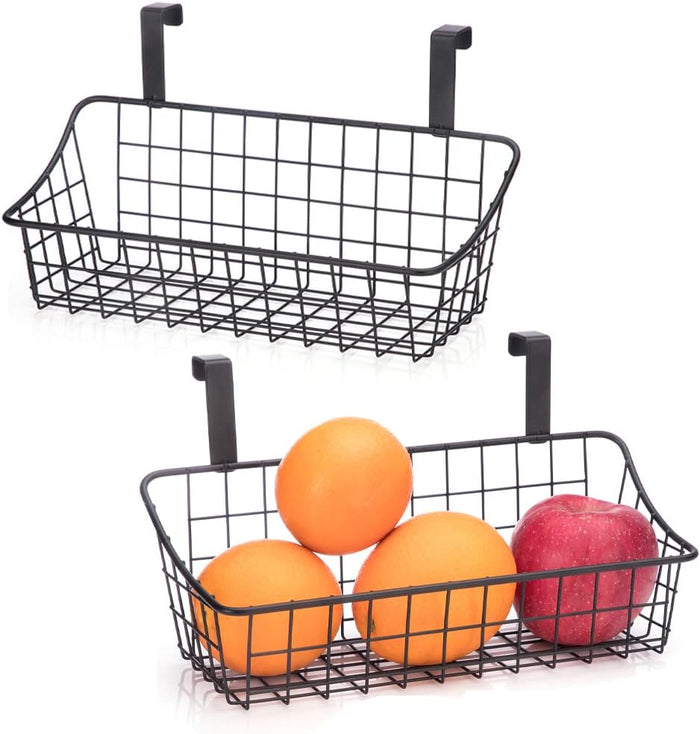 Basket with hook Grid Storage Basket, Hang it behind a door or on a railing, Over the Cabinet Door, Small, BLack,2 Pack